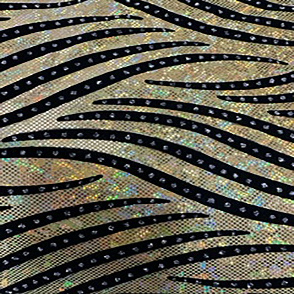 2 Way Zebra Flocking Hologram Nylon Spandex  | Spandex Palace Gold/gold
