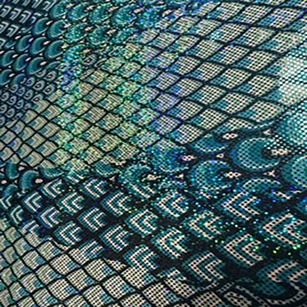 4 Way Stretch Nylon Spandex Fabric  Patch Mermaid Hologram | Spandex Palace Turq