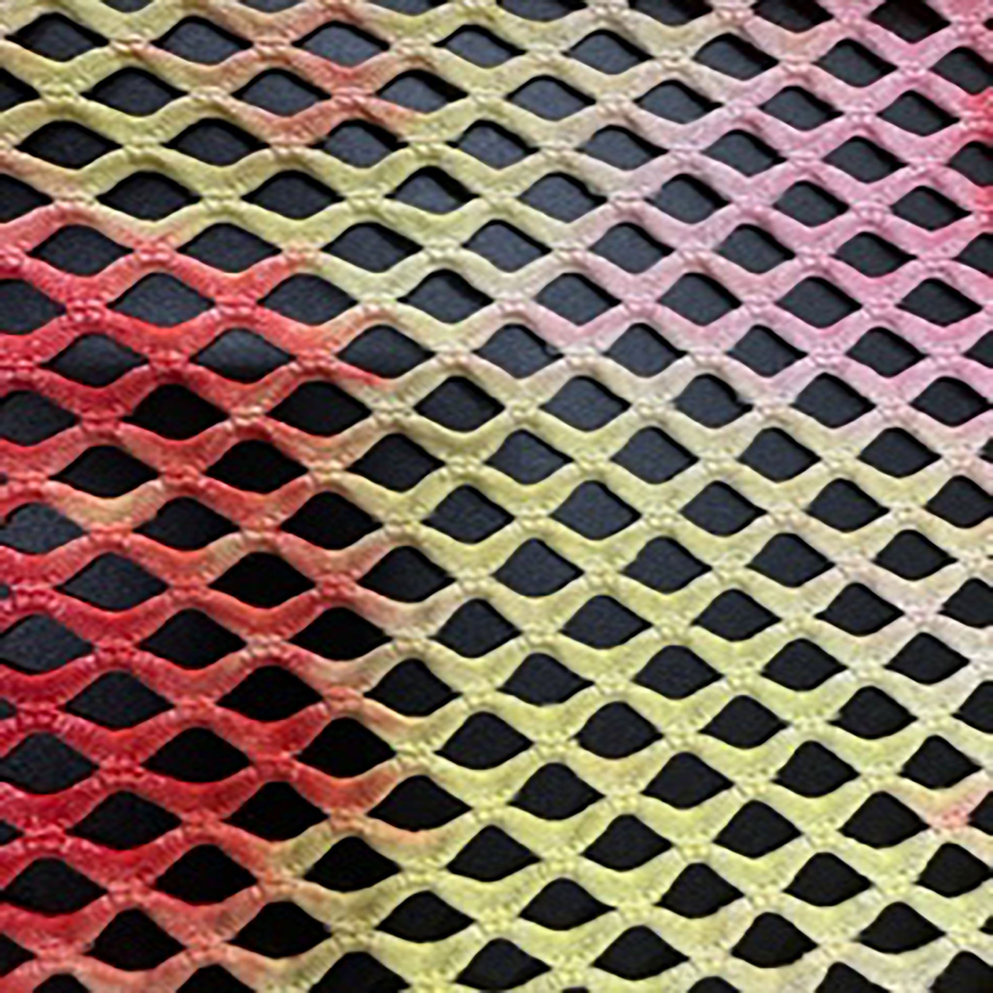 2 Way Stretch Pentagon Tie Dye Diamond  Fish Net With Silver Foil | Spandex Palace Pink Red Yellow