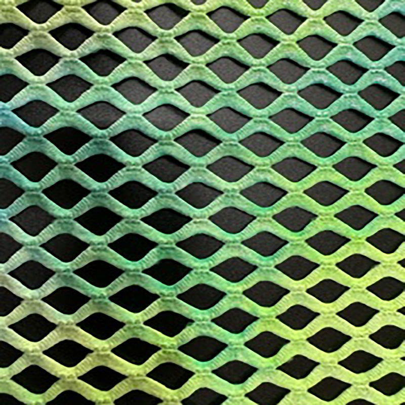 2 Way Stretch Pentagon Tie Dye Diamond  Fish Net With Silver Foil | Spandex Palace Lime Blue
