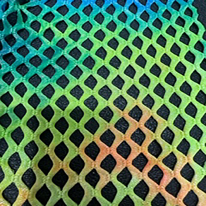 2 Way Stretch Pentagon Tie Dye Diamond  Fish Net With Silver Foil | Spandex Palace Multi Color