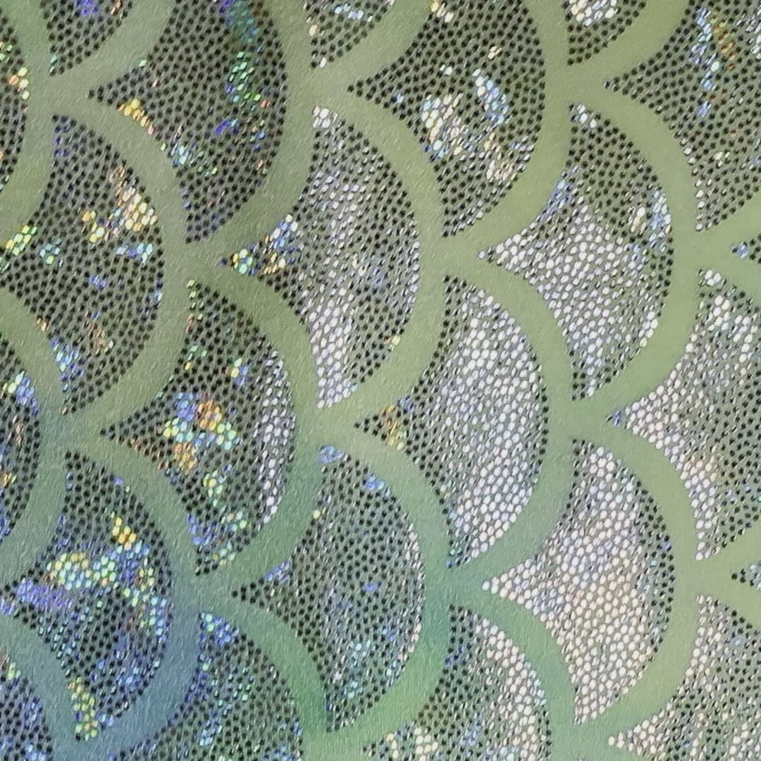 Shell Jumbo Hologram Tie Dye Stretch Nylon Spandex Tricot Fabric | Spandex Palace Blue Green