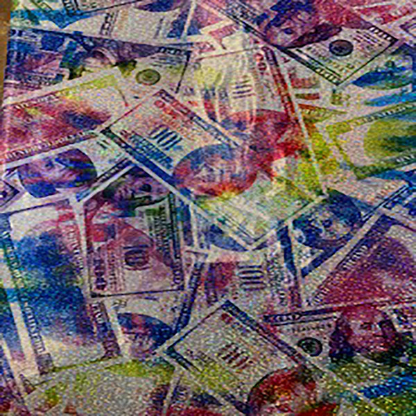 4 Way Polyester Spandex  Franklin Bills hologram | Spandex Palace Purple combo